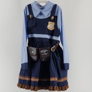 Girls 6-7  Police Officer Costume W Belt- Blue and Brown Dress